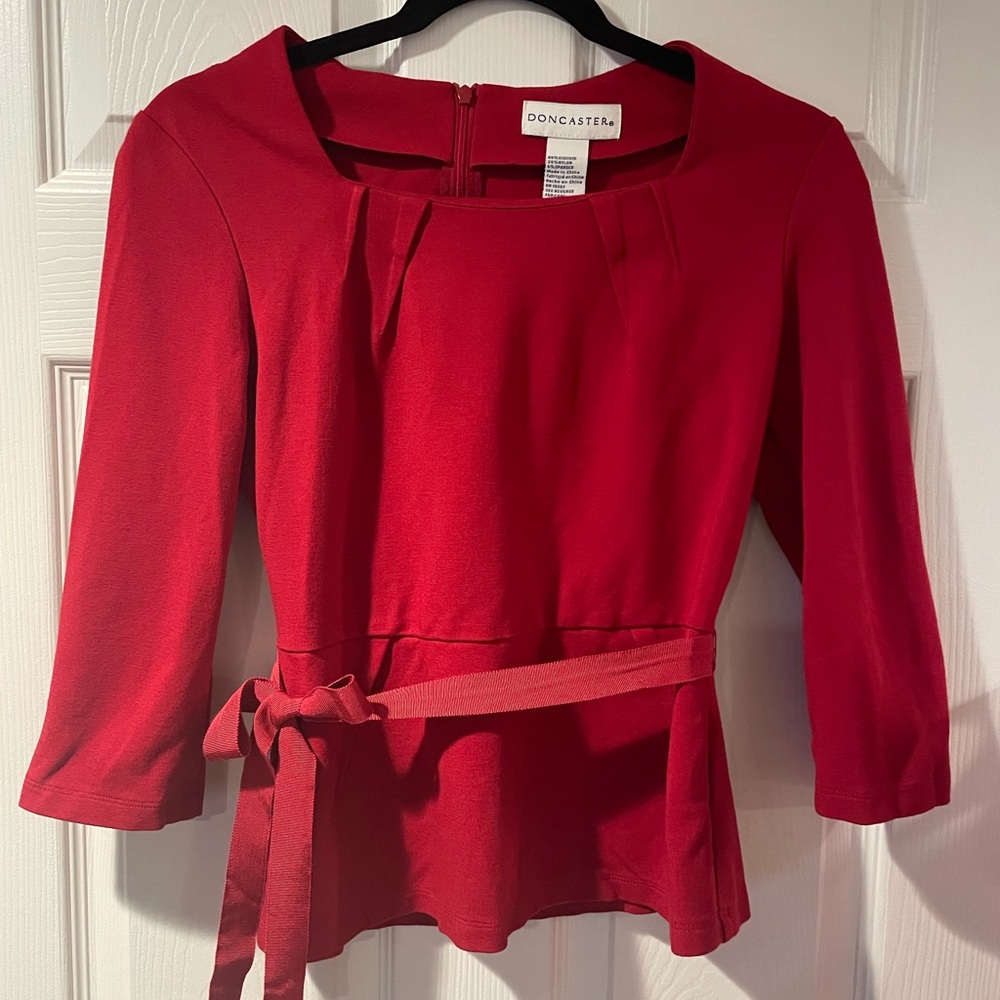 Doncaster Red Peplum Tie-Waist Blouse